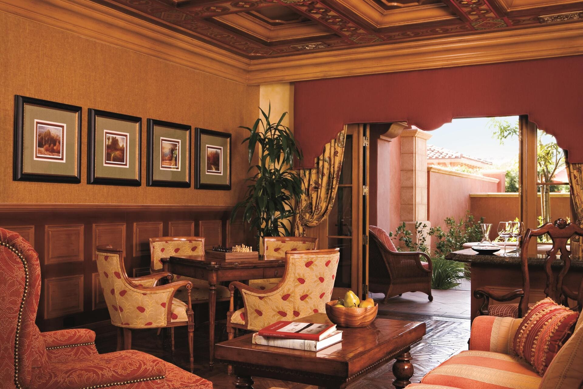 sitting area in villa with view of porch