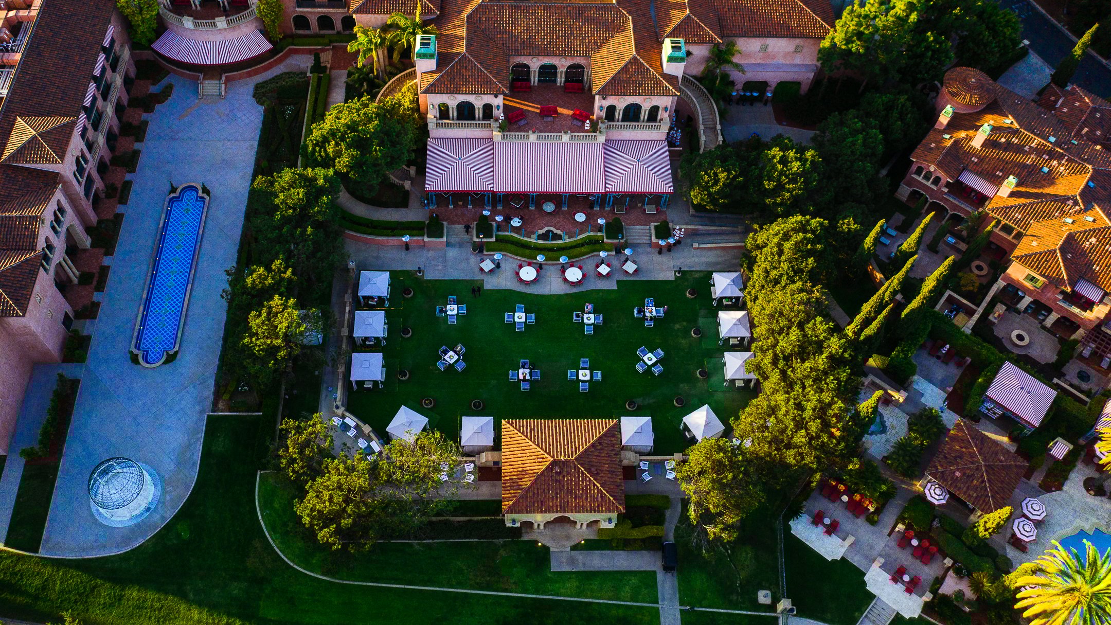 Aria lawn and reflection courtyard arial view