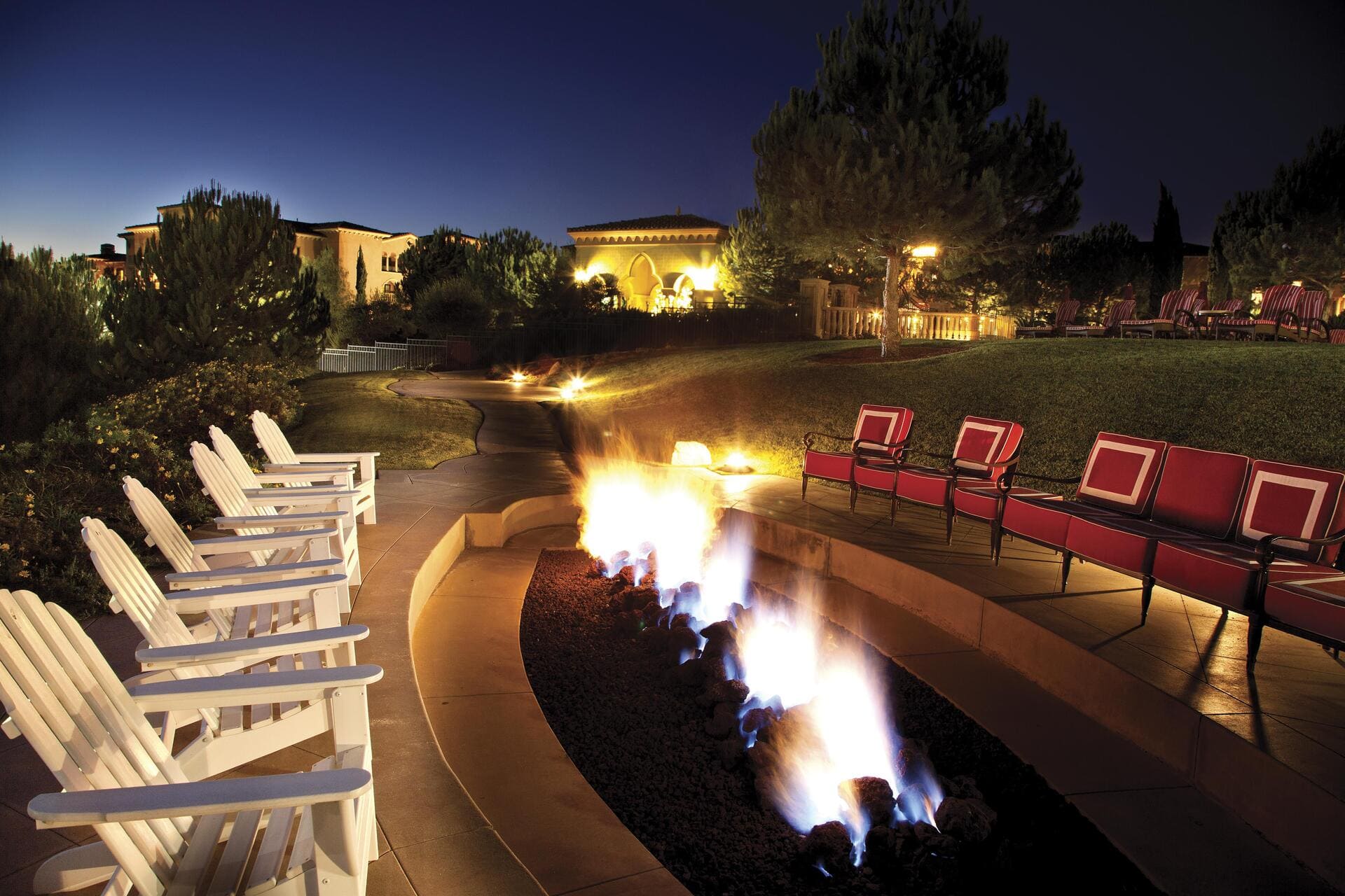 Outside sitting area with fireplace