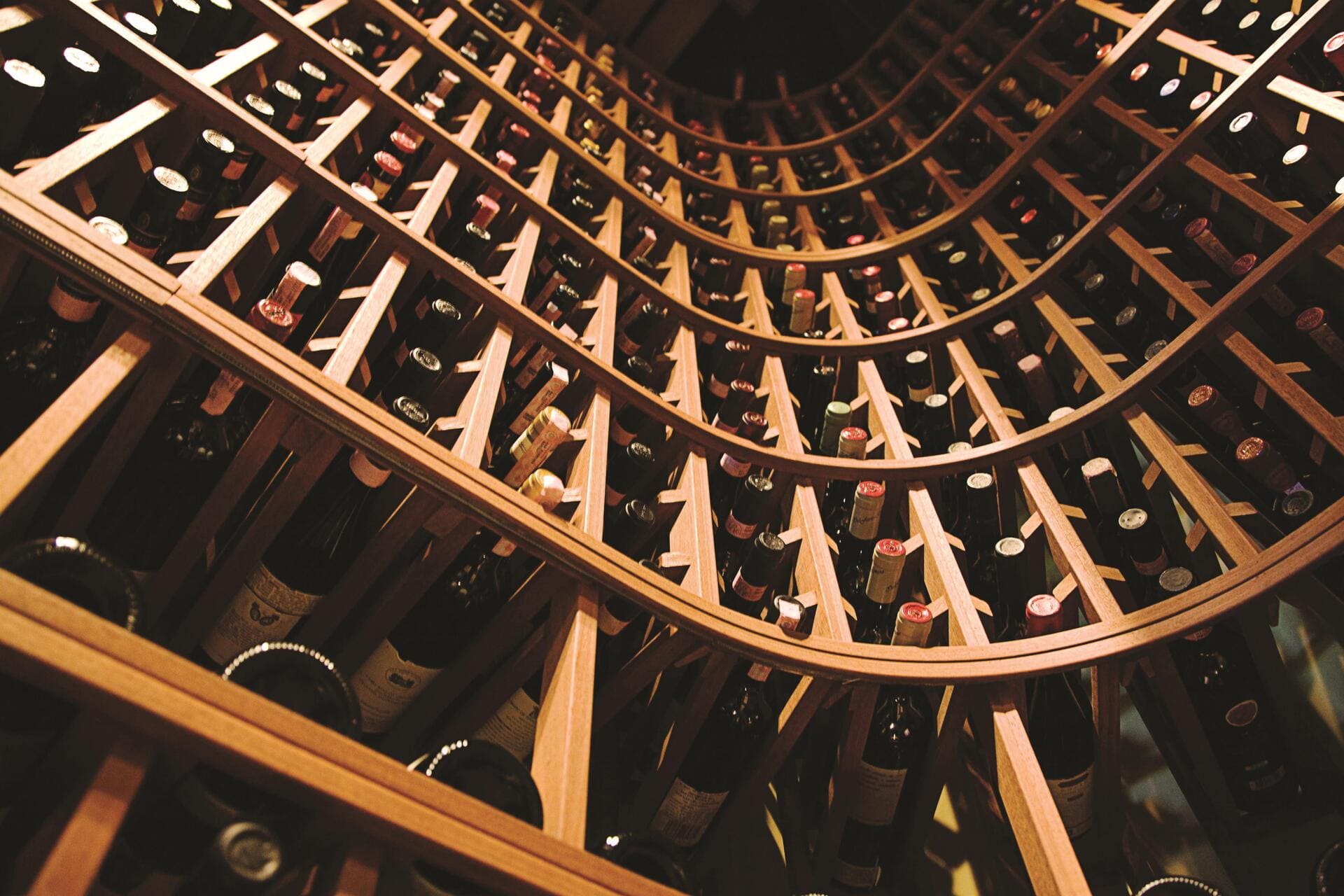 view of the wine cellar from below