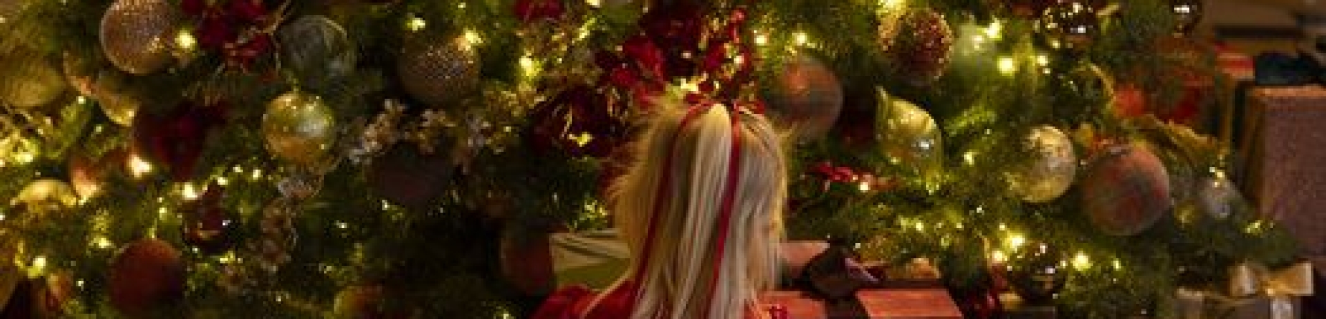 Girl at Christmas Tree in Lobby Lounge of Fairmont Grand Del Mar