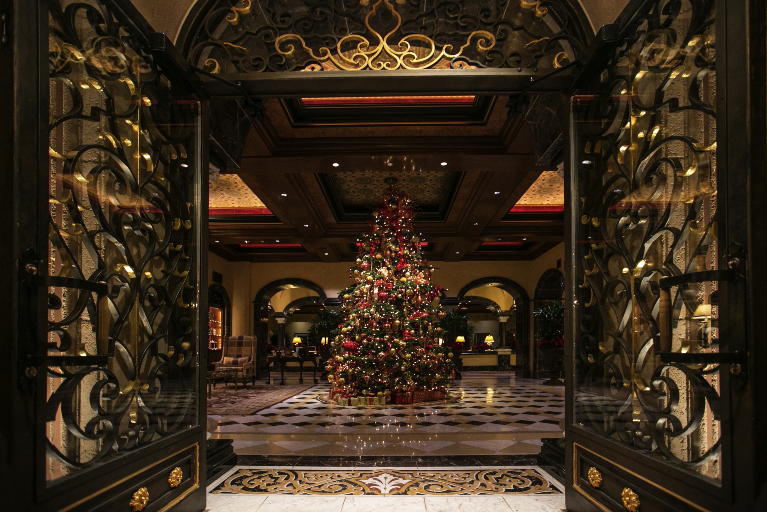 Grand Del Mar hotel lobby during the holidays